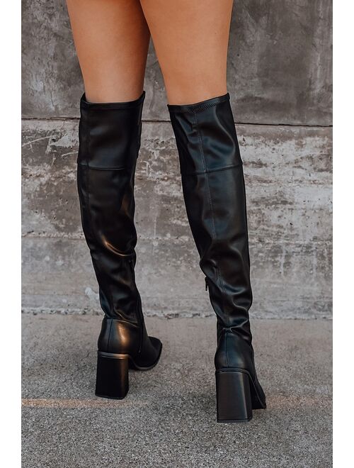 Lulus Valkyrie Black Square Toe Over the Knee Boots