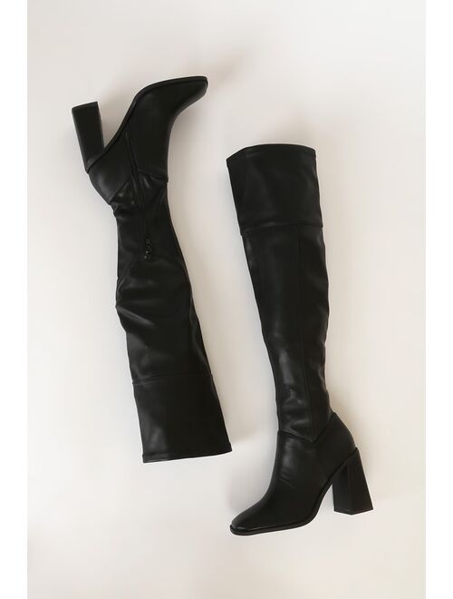 Lulus Valkyrie Black Square Toe Over the Knee Boots