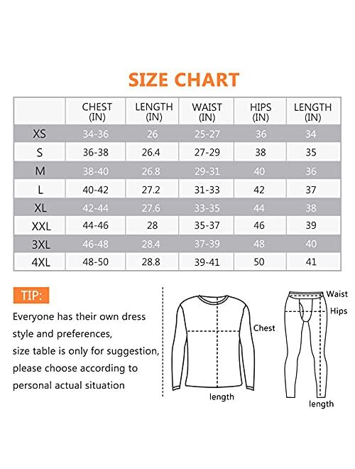 SIMIYA 2 Pack Mens Thermal Underwear Sets Long Johns Fleece Lined Sleeve Base Layer Top Bottom