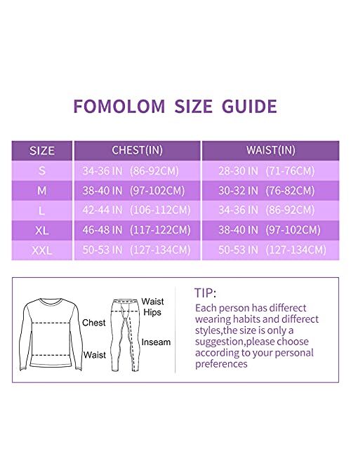 Fomolom Mens Thermal Underwear Set Winter Base Layer Top & Bottom Ultra Soft Long Johns Pant Sets