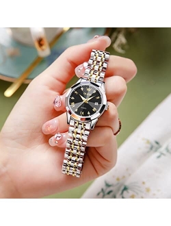Silver Watch for Women Analog Quartz Diamond Fashion Elegant Dress Ladies Watch Stainless Steel Two Tone Day Date Wrist Watches Waterproof Luminous