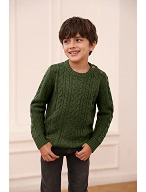 Fommykin Toddler Crew Neck Sweater Little Kids Long Sleeve Knitted Pullover Sweater Tops with Button Clouser for Boys Girls