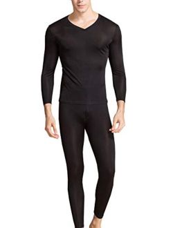 Grenasasilk Men's Silk Long Johns Mulberry Silk Long Underwear V-Neck Breathable Thermal Underwear Sets & Undergarments