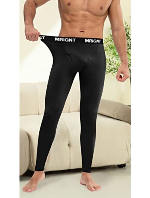Mrignt Men's Thermal Underwear Bottom Warm Lightweight Long Johns Classic Elastic Base Layer Pants for Cold Weather, 2 Pack