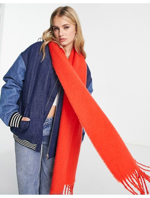 ASOS DESIGN fluffy tassel scarf in bright red