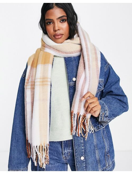 ASOS DESIGN tassel scarf in brown and lilac check
