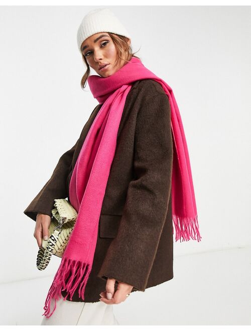 ASOS DESIGN supersoft scarf with tassels in bright pink