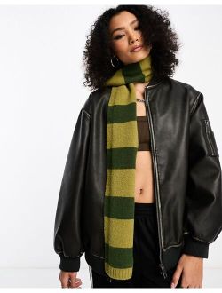 stripe skinny knitted scarf in khaki