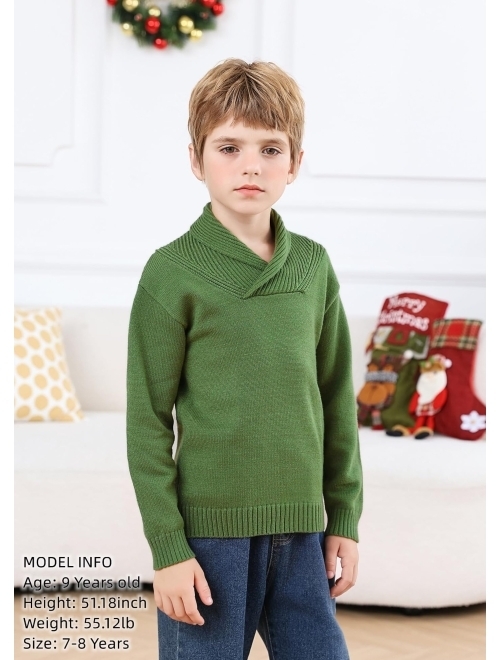Idgreatim Boys Knitted Sweater Solid Color Shawl Collar Long Sleeve Pullover Sweatshirt Fall Winter Outfit 3-10 Years Old