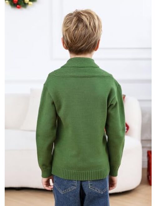 Idgreatim Boys Knitted Sweater Solid Color Shawl Collar Long Sleeve Pullover Sweatshirt Fall Winter Outfit 3-10 Years Old