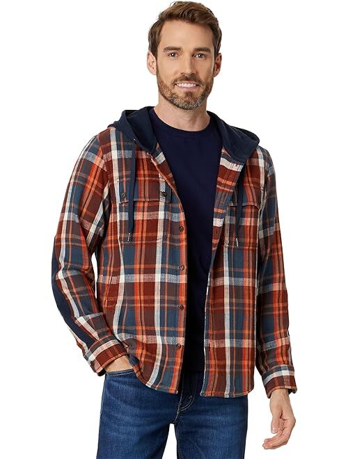 L.L.Bean Signature Heritage Textured Flannel Plaid Hooded Shirt