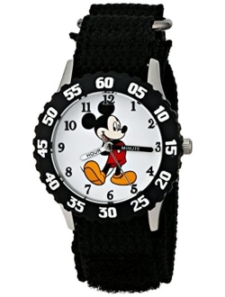 Mickey Mouse Kids' Bezel Stainless Steel Time Teacher Analog Nylon Strap Watch