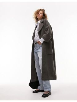 brushed chuck-on coat with patch pockets in charcoal