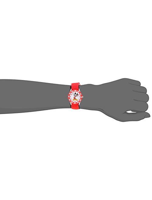 Disney Kids' W001573 "Time Teacher" Mickey Mouse Stainless Steel Watch with Red Nylon Strap