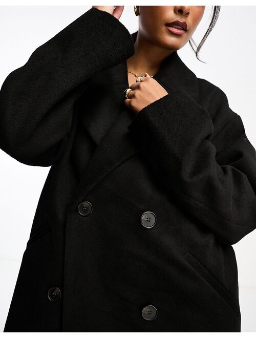 Monki oversize double breasted coat in black