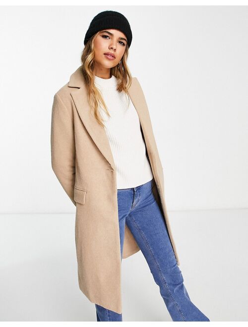 New Look formal lined button front coat in camel