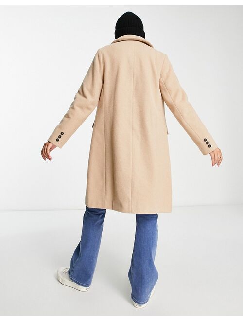New Look formal lined button front coat in camel