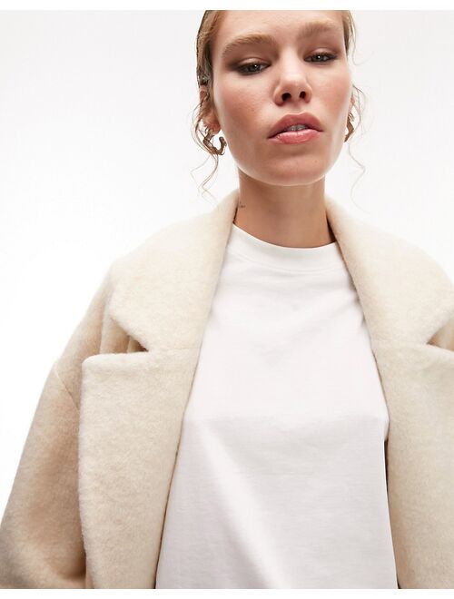 Topshop brushed chuck-on coat with patch pockets in off-white