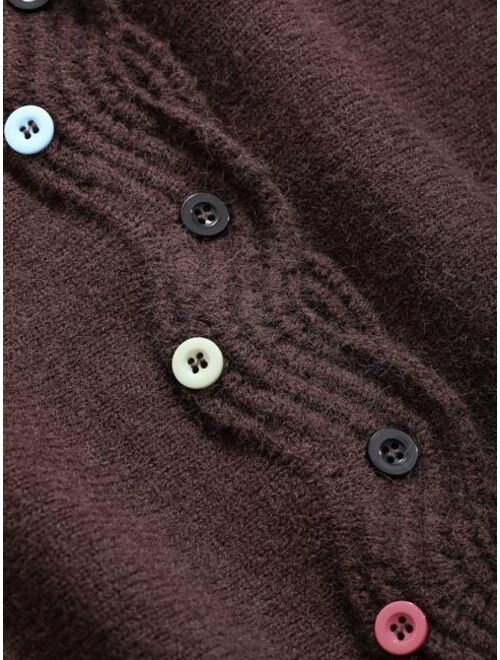 Shein FRIFUL Dual Pocket Drop Shoulder Button Front Cardigan