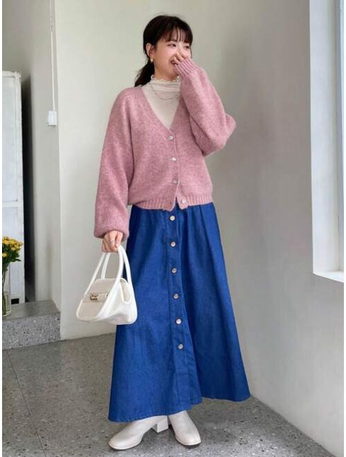 FRIFUL Solid Drop Shoulder Cardigan