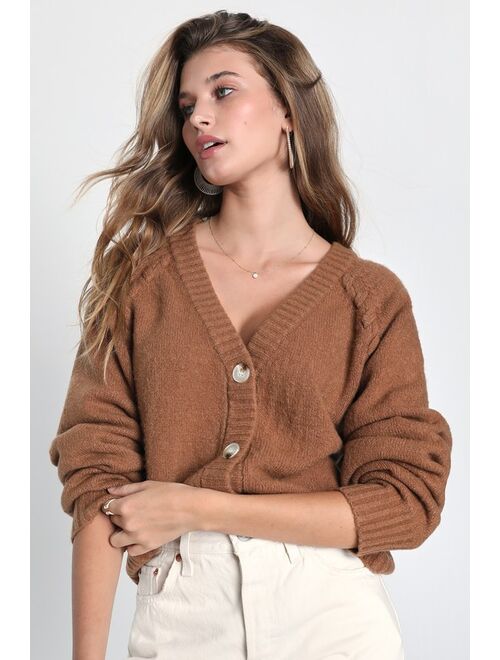 Lulus Fall Fixation Light Brown Knit Button-Up Cardigan