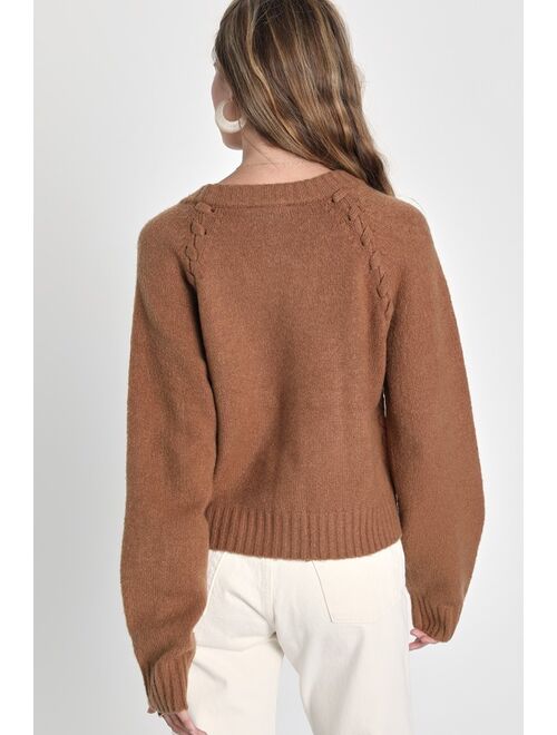 Lulus Fall Fixation Light Brown Knit Button-Up Cardigan