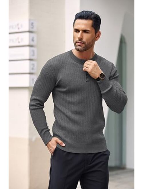 COOFANDY Mens Knitted Henley Shirts Casual Long Sleeve Slim Fit Lightweight Ribbed Pullover Sweater