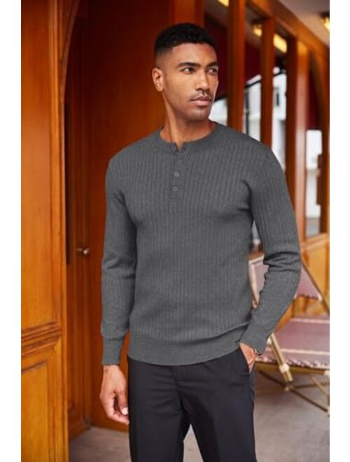 COOFANDY Mens Knitted Henley Shirts Casual Long Sleeve Slim Fit Lightweight Ribbed Pullover Sweater