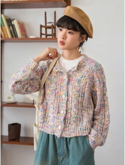 FRIFUL Space Dye Button-Up Raglan Sleeve Cable Knit Cardigan