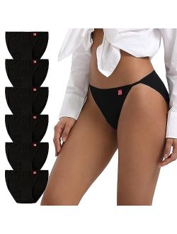 Women's High Cut String Bikini Panties Stretchy Sexy Cotton Underwear 6-Pack
