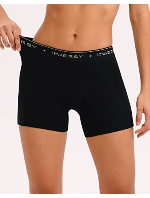 INNERSY Women's 4" Inseam Boxers Briefs Cotton Boyshorts Underwear Ladies Panties 3-Pack