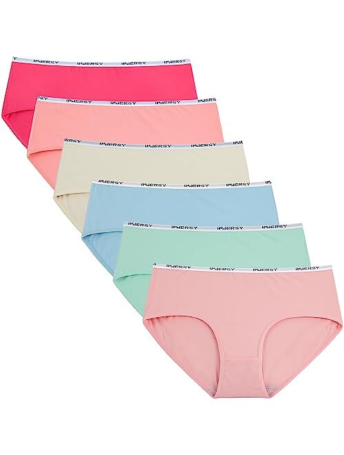 INNERSY Womens Cotton Underwear Ladies Mid-low Waisted Hipster Panties Briefs 6 Pack