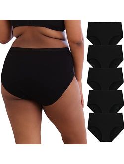 Women's Plus Size XL-5XL Cotton Underwear High Waisted Stretchy Briefs 5-Pack