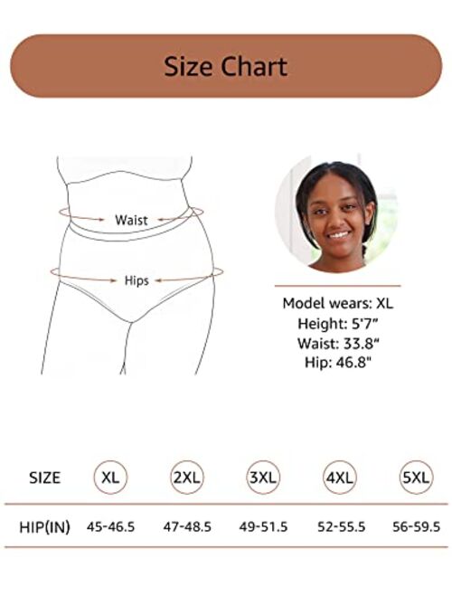 INNERSY Women's Plus Size XL-5XL Cotton Underwear High Waisted Stretchy Briefs 5-Pack