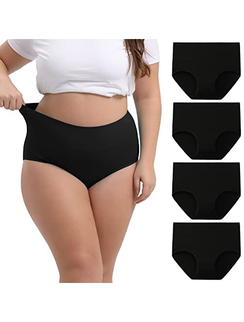 INNERSY Women's Plus Size XL-5XL Cotton Underwear High Waisted Briefs Panties 4-Pack