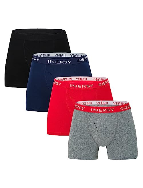 INNERSY Men's Cotton Boxer Briefs Soft Colorful Stylish Stretchy Underwear 4-Pack