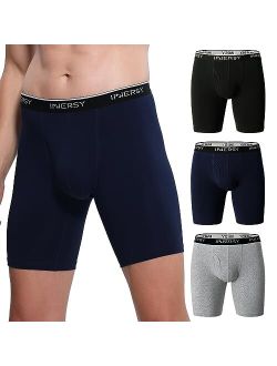 Men's Boxer Briefs Cotton Long Leg Anti Chafing Stretch Underwear 3-Pack