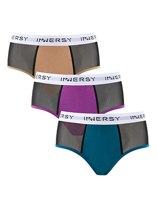 INNERSY Women's Airy Mesh Period Underwear Sporty Menstrual Hipster Panties 3-Pack
