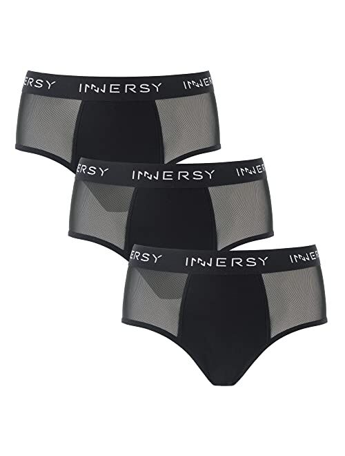 INNERSY Women's Airy Mesh Period Underwear Sporty Menstrual Hipster Panties 3-Pack
