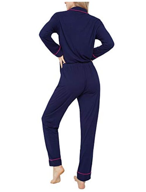 INNERSY Women's Soft Pajamas Set Silky Sleepwear 2 Piece Long Sleeve Party Pjs
