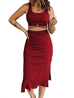 Acelitt Women's Sundress 2023 Summer Sleeveless Cut Out Twist Bodycon Dress Wrap Dresses