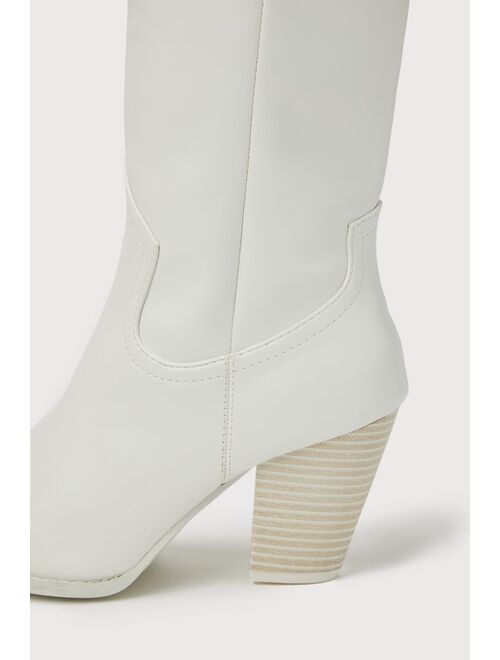 Eris White Pointed-Toe Knee-High Boots