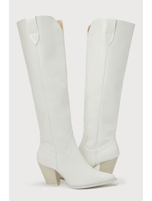 Eris White Pointed-Toe Knee-High Boots