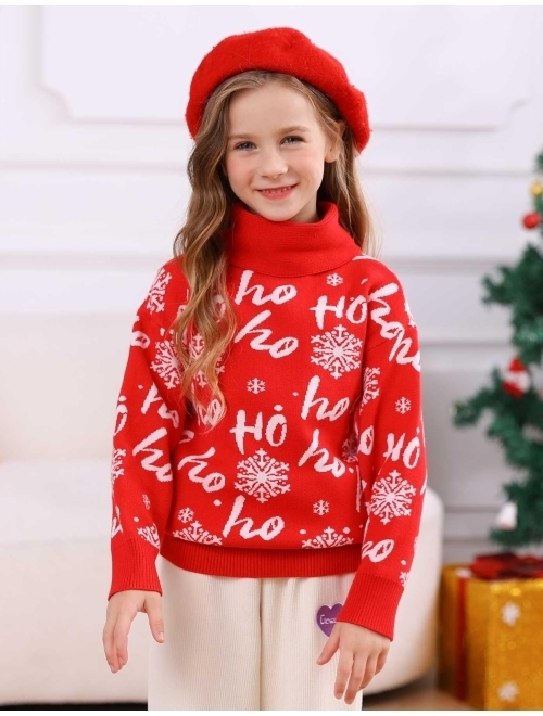 RAISEVERN Girls Turtleneck Christmas Sweater for Kids Ugly Funny Long Sleeve Knit Pullover Xmas Jumpers for Child Size 6-13