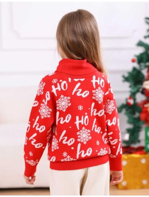 RAISEVERN Girls Turtleneck Christmas Sweater for Kids Ugly Funny Long Sleeve Knit Pullover Xmas Jumpers for Child Size 6-13