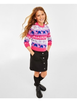 Holiday Lane Big Girls Santa Bear Sweater, Created for Macy's