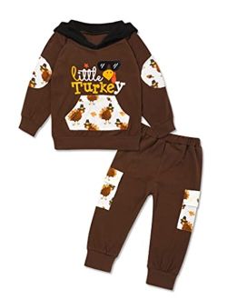 MIGU Thanksgiving Boy Outfit Toddler boy Thanksgiving Little Turkeys Boys Outfit Long Sleeve Hoodie+Long Pant 2pcs Set
