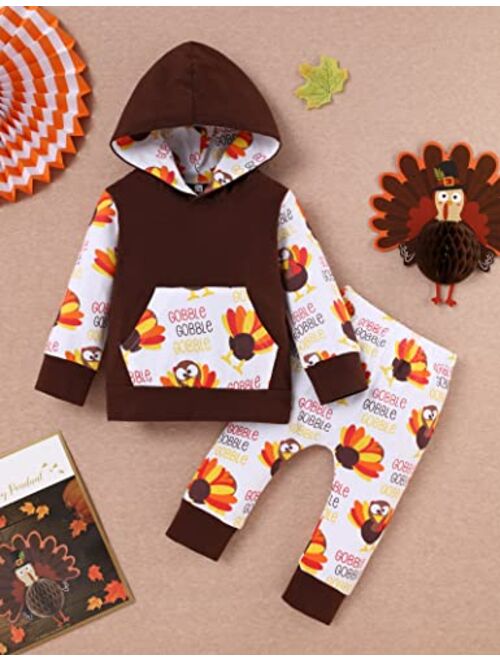 Bilison Thanksgiving Baby Outfit Thanksgiving Baby Clothes Newborn Baby boy Girl Clothes Turkey Baby Long Sleeve Turkey Hoodie Set
