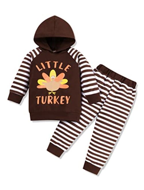 Helbaar Thanksgiving Outfit Toddler Baby Boy Hoodie Turkey Pattern Print Pants Set Thanksgiving Sweatshirt Clothes