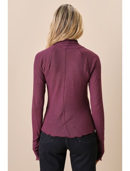 Free People Make It Easy Washed Purple Turtleneck Lettuce Edge Thermal Top